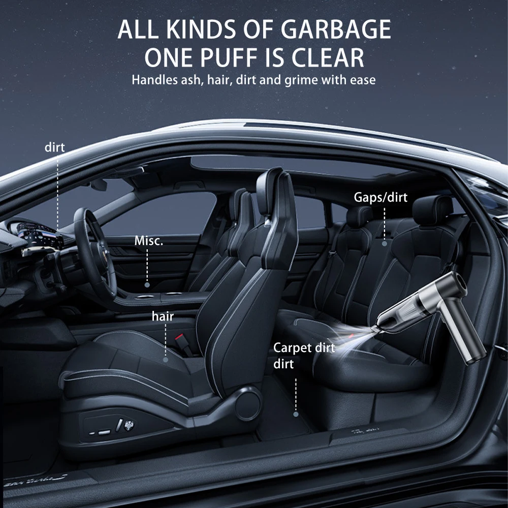 Super Suction Portable Car Vacuum Cleaner Type-C Fast Charging ABS Material Handheld Brushless Motor Cordless Vacuum Car Cleaner - view 5
