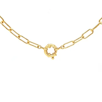 Fashion Jewelry 18K Gold Plated Spring Ring Circle Clasp Compass Necklace