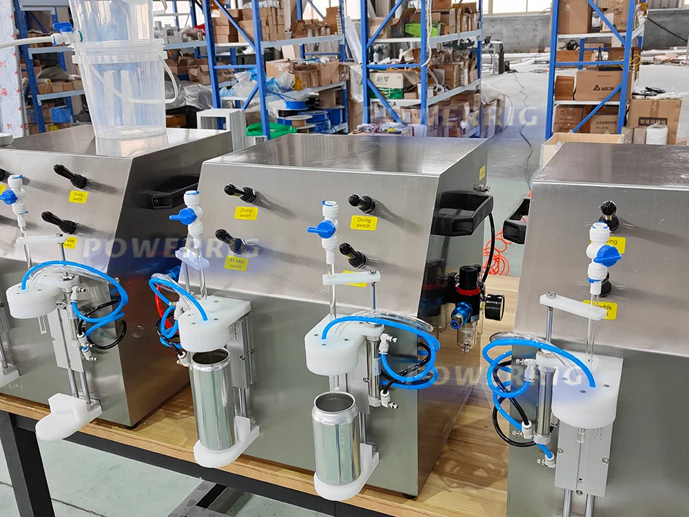 Semi Automatic Soda Energy Carbonated Soft Drink Beverage Isobaric Small Plastic Aluminum Can Manual Beer Filling Machine