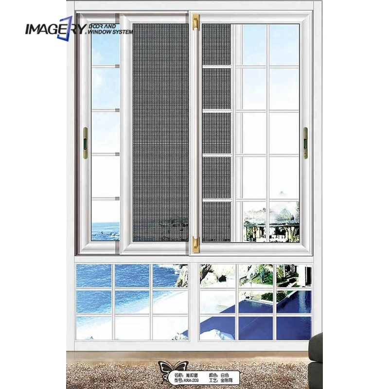 Простой дизайн двойное остекление 3 дорожки белый гриль безрамный дом алюминиевые раздвижные двери окно с противомоскитной сеткой для