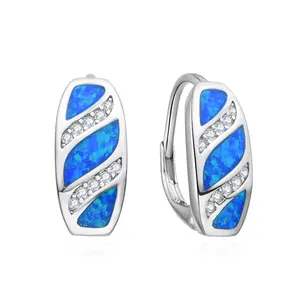 Elegant Women Opal Earrings Weeding Engagement Bridal 18K Real Gold Plated 925 Silver Opal Leverback Earrings