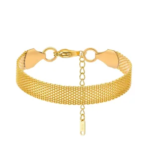 10MM Width 18K Gold Plated Waterproof Braided Net Shape Mesh Women's Stainless Steel Fashion Chain & Link Bracelet