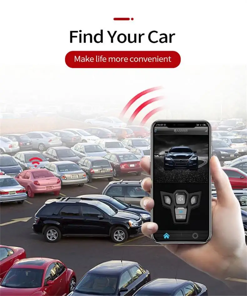 2 Pcs Universal Smart Car Alarm System SPY App Remote Starter Engine Keyless One-Way Intelligent Car Alarm with FIT Model