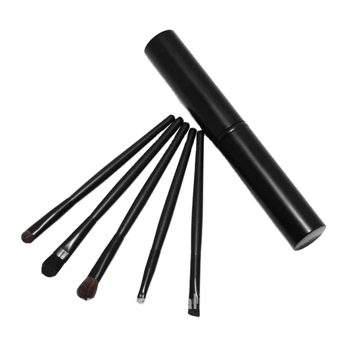 5pcs private label makeup brush set pack by black or pink cylinder