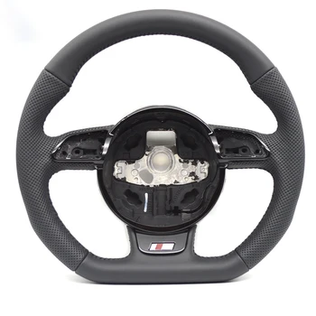 Black Stitched Full Leather Perforated Flat Bottom Steering Wheel for Audi A4 B8 A3 8V A4 A5 A7 Q3 Q5 Q7