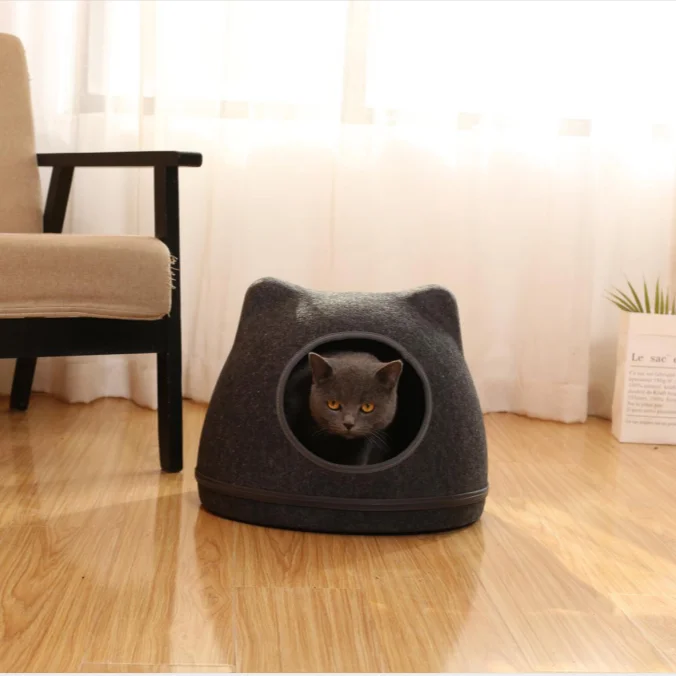 Allforpaws Cat Shape Felt Cat Cave Fun Pet Igloo Bed For Cat And Dogs