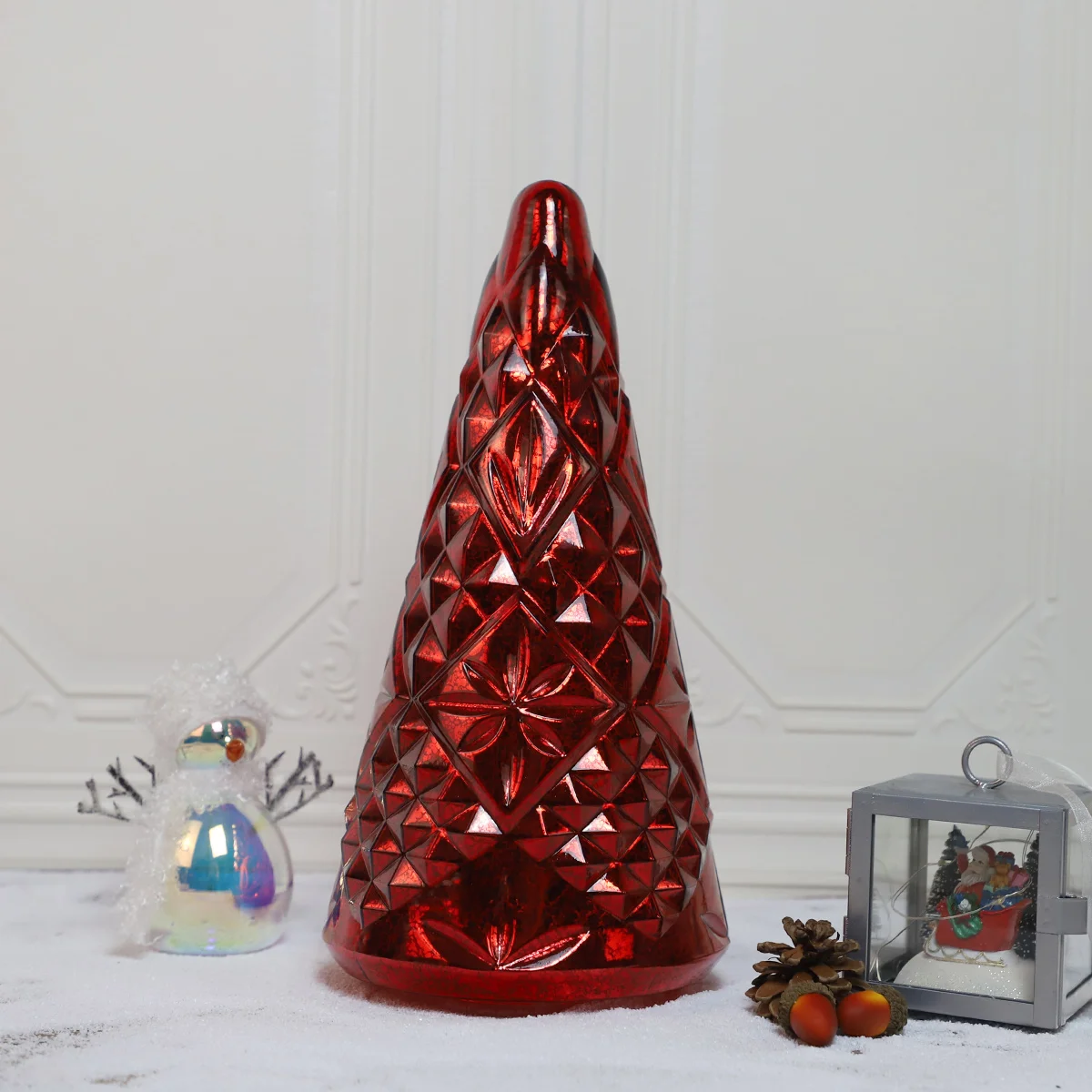 Red mercury weighted glass christmas tree light led cone xmas tree decoration wholesale