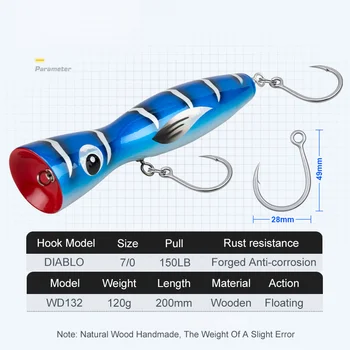 20cm 120g Wooden Splashing Popper Lure Saltwater Boat Trolling Fishing Artificial Bait – Popper – view 3