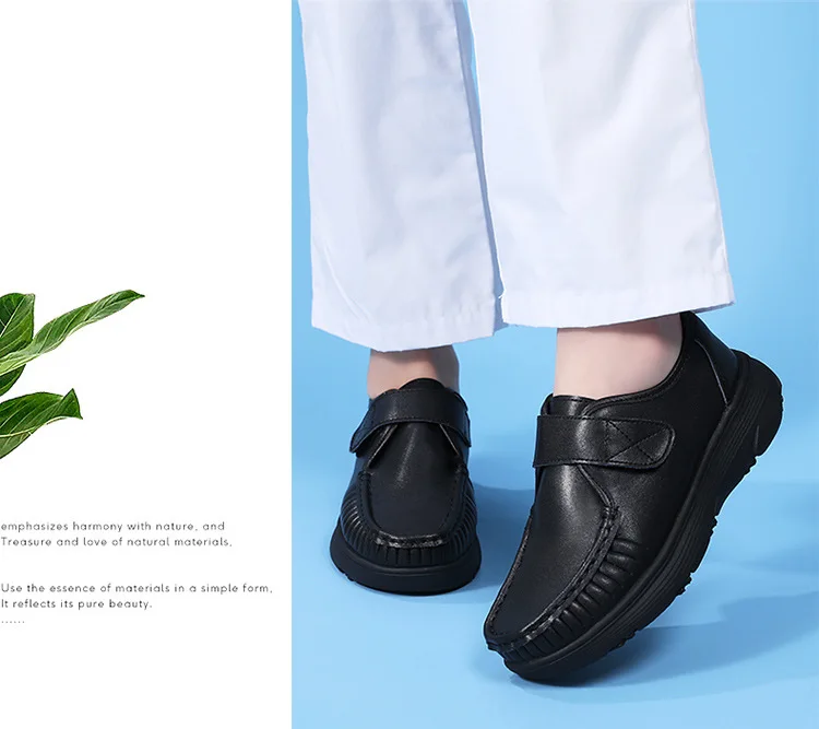 Comfortable Genuine Leather Nurse Shoes with Soft Soles and Breathable Velcro Fastening for Hospital&Home&Private Clinic