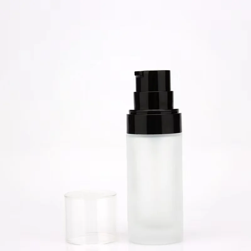 15ml 30ml Empty Cylindrical Glass Transparent Liquid Foundation Bottle with Pump Bb Cream Packaging