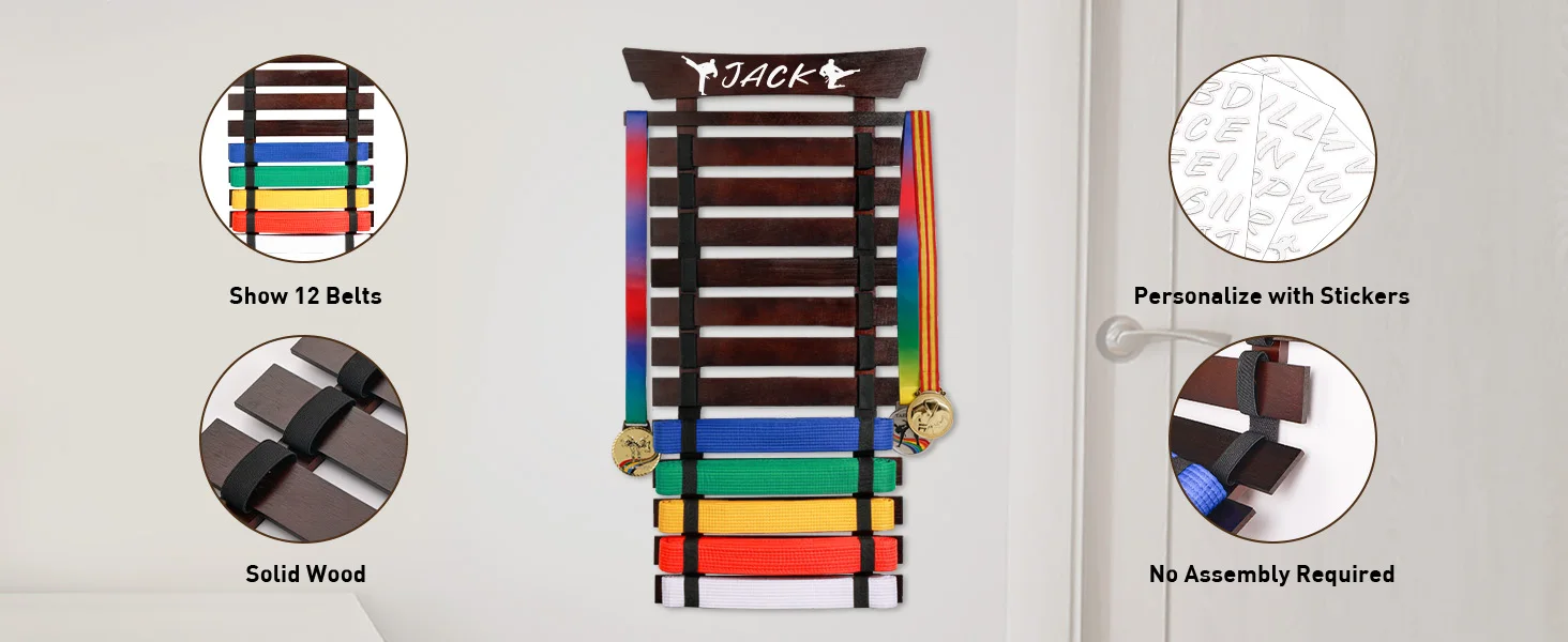 Taekwondo Belt Display Hanging Holder With Stickers,Martial Arts Belt