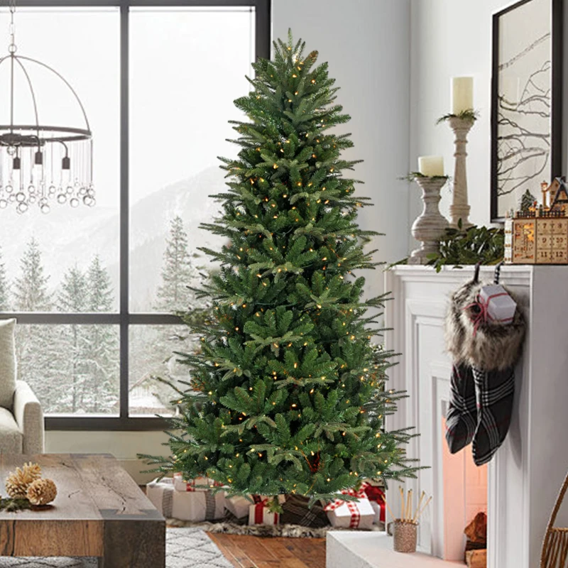 Wide Tree Girth 5/6/7FT Slim Pvc Pe Mixed Kerstboom Arbol De Navidad Hinged Green Artificial Christmas Tree With Leds