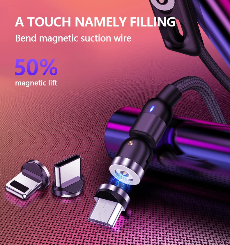  Cable de carga magnético, 3 en 1 magnético 360 cable de carga  giratorio, cargador magnético trenzado de nailon, para dispositivos micro  USB, tipo C e iProduct, morado, 3.3 pies : Todo lo demás