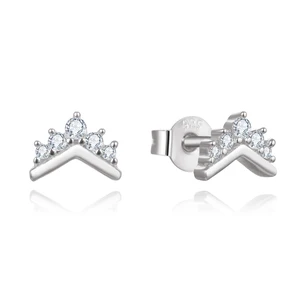 925 Sterling Silver Small Tiny CZ Jewelry Crown Flower Earrings