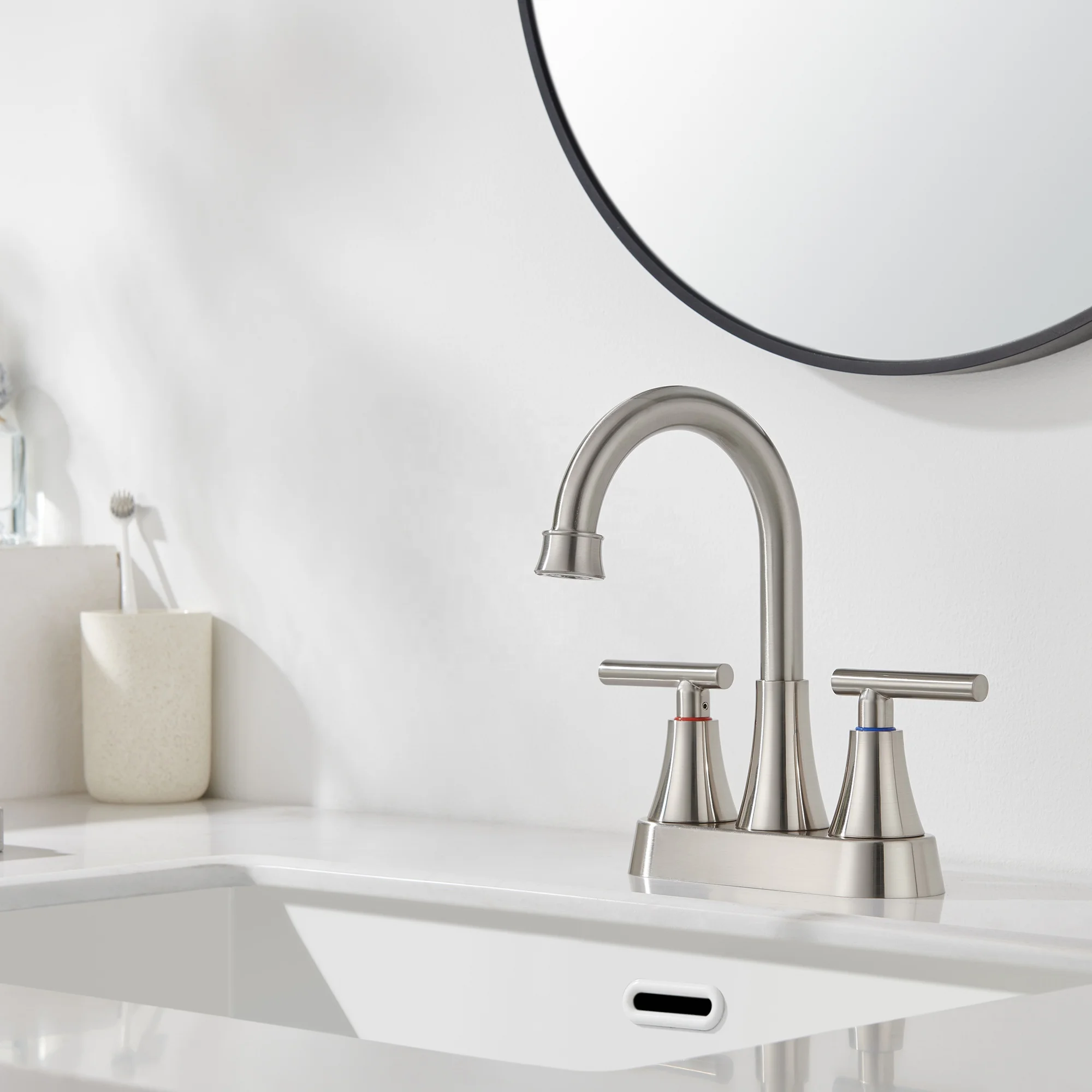 Chrome Stainless Steel 2-Handle 2-Hole Deck-Mounted Basin Mixer Faucet Ceramic Valve Core Modern Design for Bathroom Sink