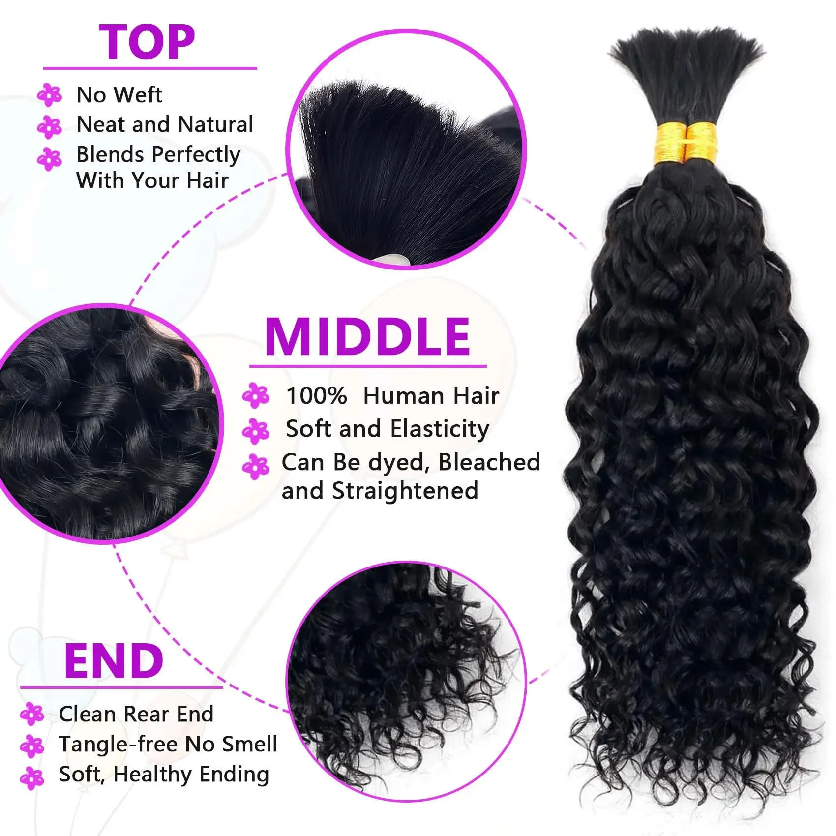 Human Braiding Hair Bundle Water Wave Human Hair Bulk for Braids No Weft Virgin Curly Hair Extensions_voghion.com