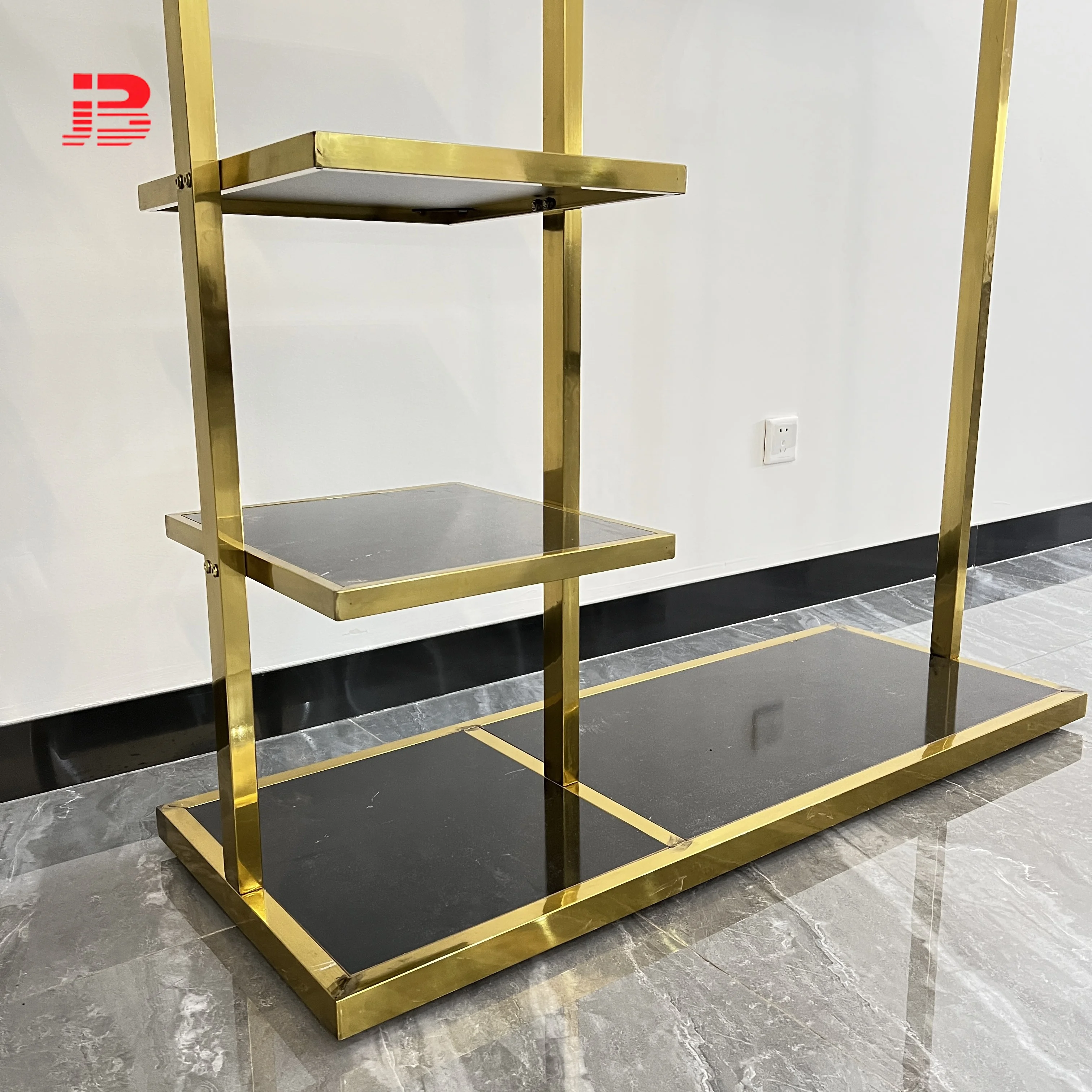 Garment Shelf Cloth Display Stands Stainless Steel Gold Metal Clothing Rack For Store details