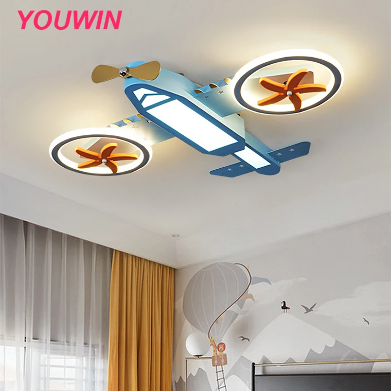 Simple creative LED ceiling light boy cartoon bedroom kindergarten aircraft fan lighting