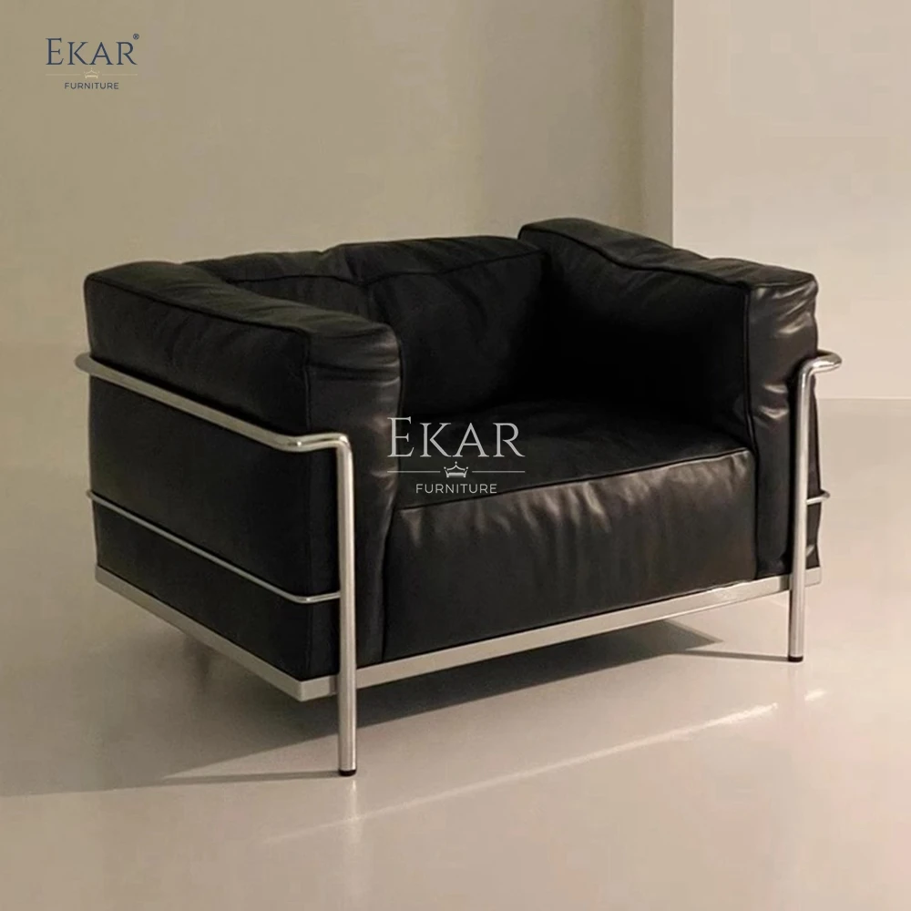 product modern stainless steel frame sofa down and pu leather set for living or hotel wood foam padding for living room furniture-62