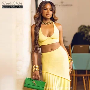 Summer Casual Elegant High-End Women's Two-Piece Set Spring High-Waisted Wide-Leg Pants Solid Color Short Knitting Daily Wear