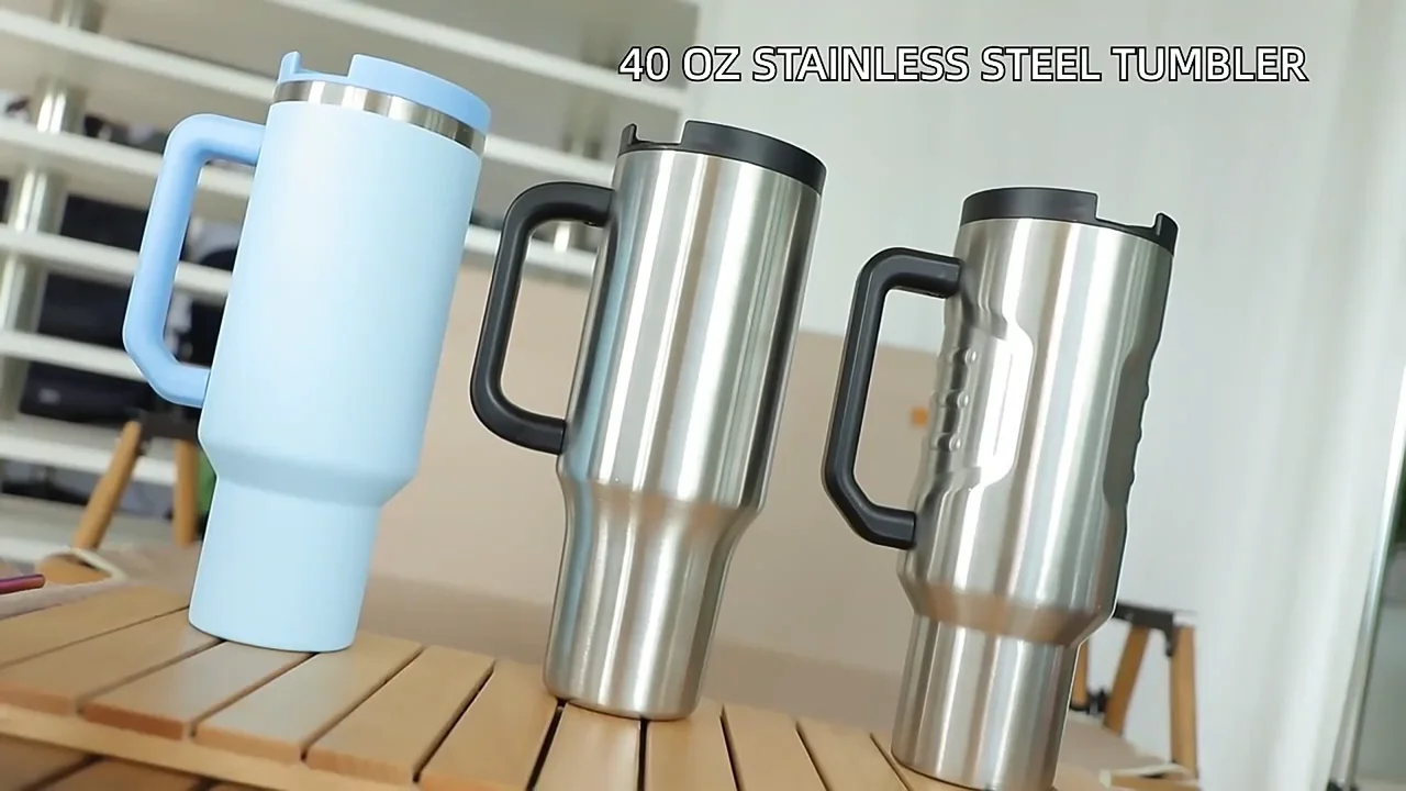 Everich 40oz Insulated Travel Mug Tumblers With Handle And Straws,Double Wall Vacuum Sealed