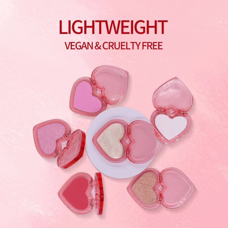 Wholesale Heart Shaped Vegan Highlighter Makeup Powder Matte Shimmer Glow Pigment Blusher Palette manufacture