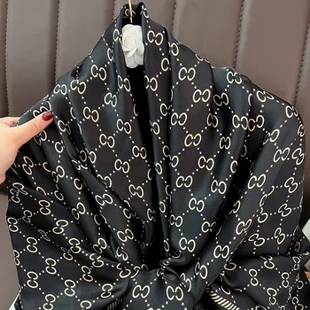 Wholesale Men's Silk Scarf Black Luxury Brand Designer Hijab Scarves Customised Collection for Women Adults