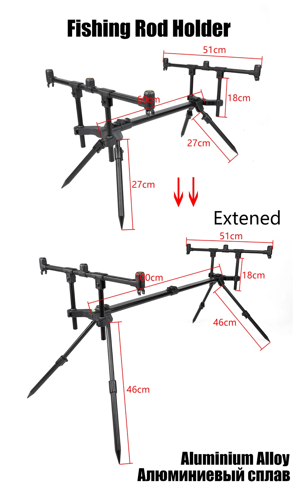 W.p.e Carp Rod Holder Adjustable Retractable Folding Rod Pod Stand