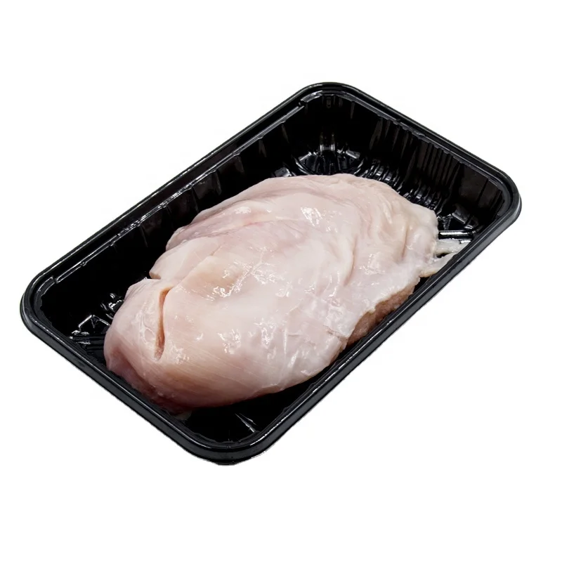 Одноразовый черный прозрачный пластиковый лоток для мяса, рыбы, курицы, овощей