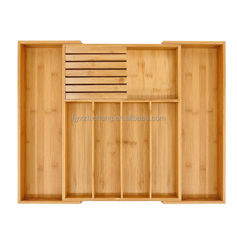 product wholesale expandable bamboo cutlery tray silverware drawer organizer with knife block kitchen organizers and storage-6
