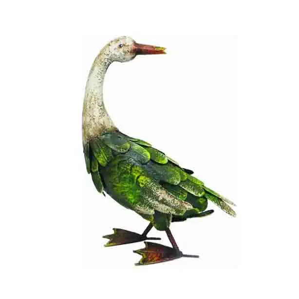 Rural Metal Duck figurine Green body white neck Multi-color