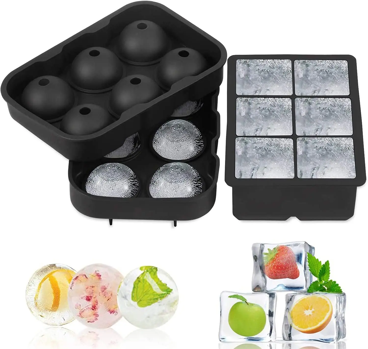 Moule à Glaçons Silicone Ronds 4 Trous - Pour Cocktails Et Ice Cubes - Neuf