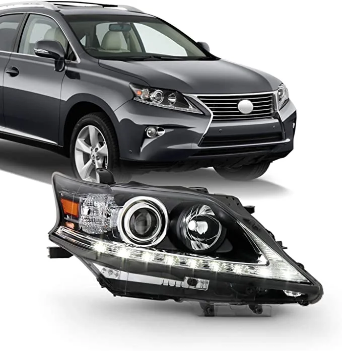 For 2013-2015 Lexus RX270 RX350 RX450h [HID/Xenon] Non-AFS Projector Black Headlight Headlamp w/LED Light Bar DRL