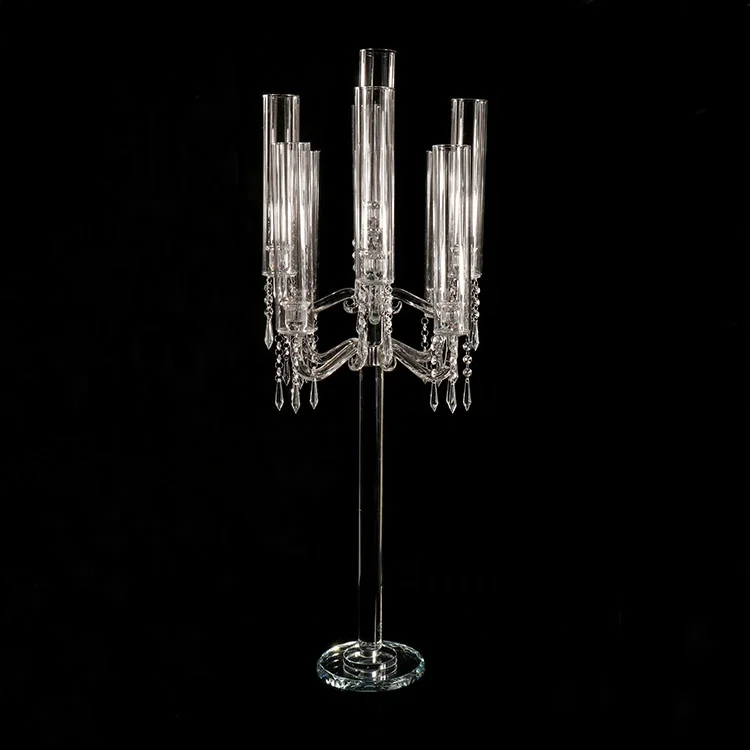 
 MH-ZT286 9 руки с украшением в виде кристаллов канделябры свадебного стола стеклянные трубки центральные подсвечник  