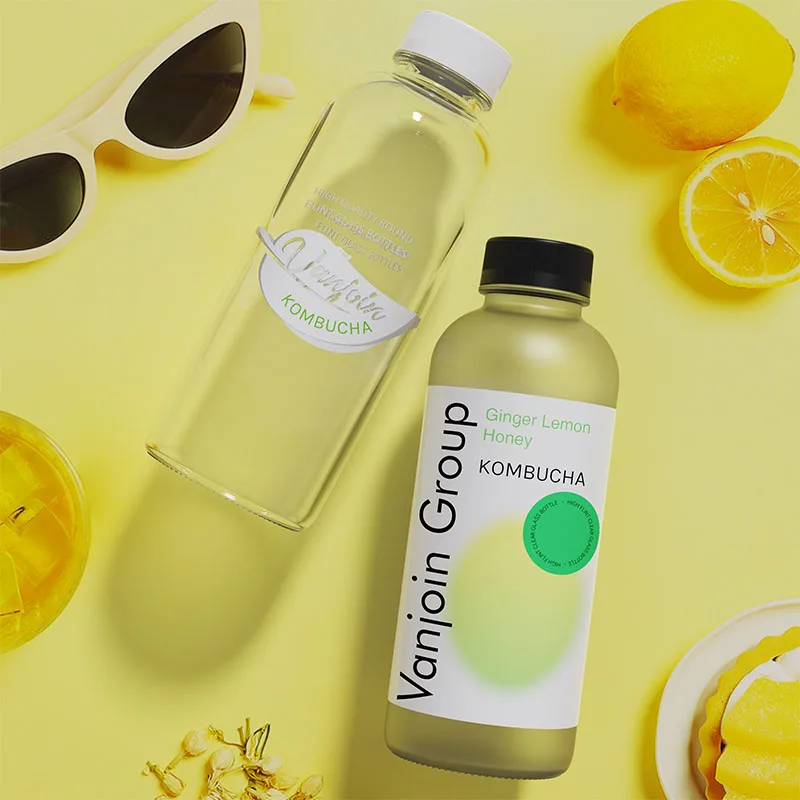 16 oz 500 ml Customized Color logo Printing Juice Tea Kombucha Glass Water Bottle with Cover