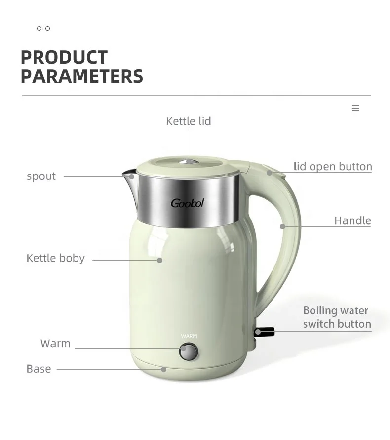 Electric Kettle Teapot 1.7 Liter Fast Water Heater Boiler Stainless Steel Kettle Auto Shut-Off Portable Water Kettle