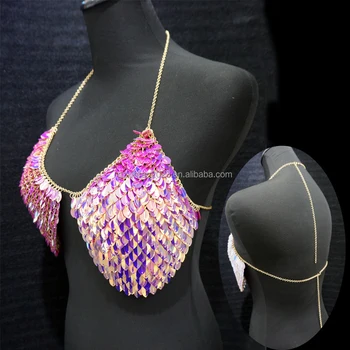 TP002 fashion jewelry sexy sequin body chain bra handmade for women nightclub