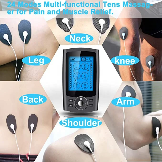 Dual Channel TENS Unit Muscle Stimulator with 20 Modes, 2" and 2" x 4" TENS Unit Electrode Pads