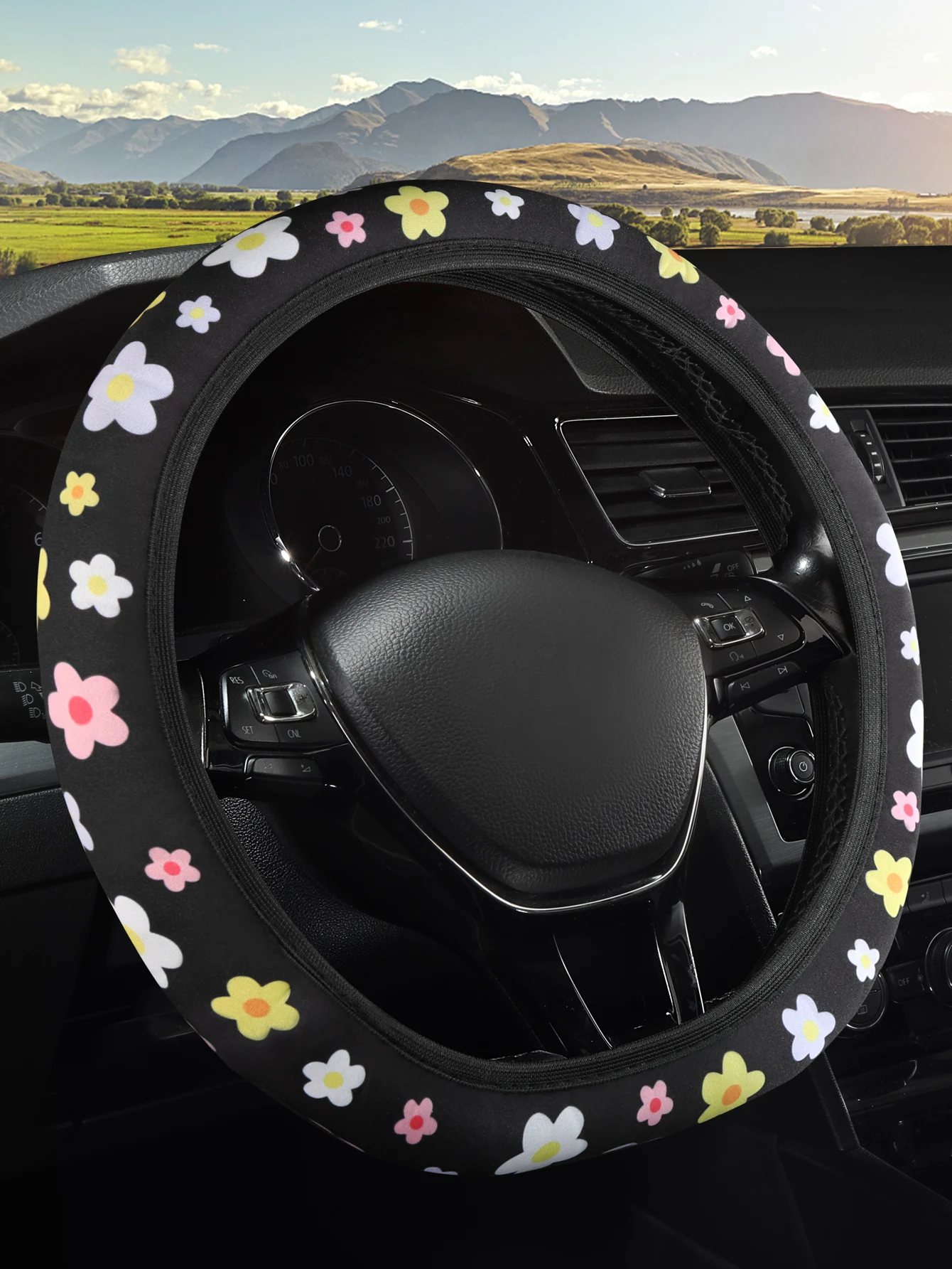 Auto Elastic Steering Wheel Cover Non-Slip No Ring Steering Wheel Cover Universal Fit 15 Inches Cars Custom Printing Acceptable