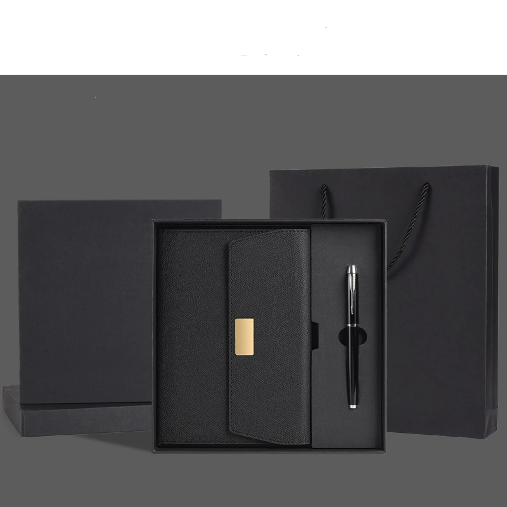 Custom Logo Notebook Journal Promotion Sets With Box Pen and Paper Bag Leather Notebook A5 Journal Gift Set Stamped Embossed