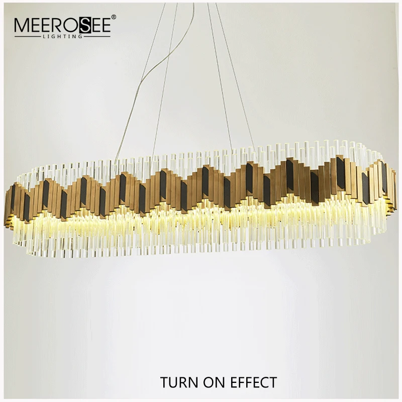 MEEROSEE Luxury Round Gold Crystal Pendant Light Modern Round Crystal Chandelier Lamp for Villa Hotel MD86720