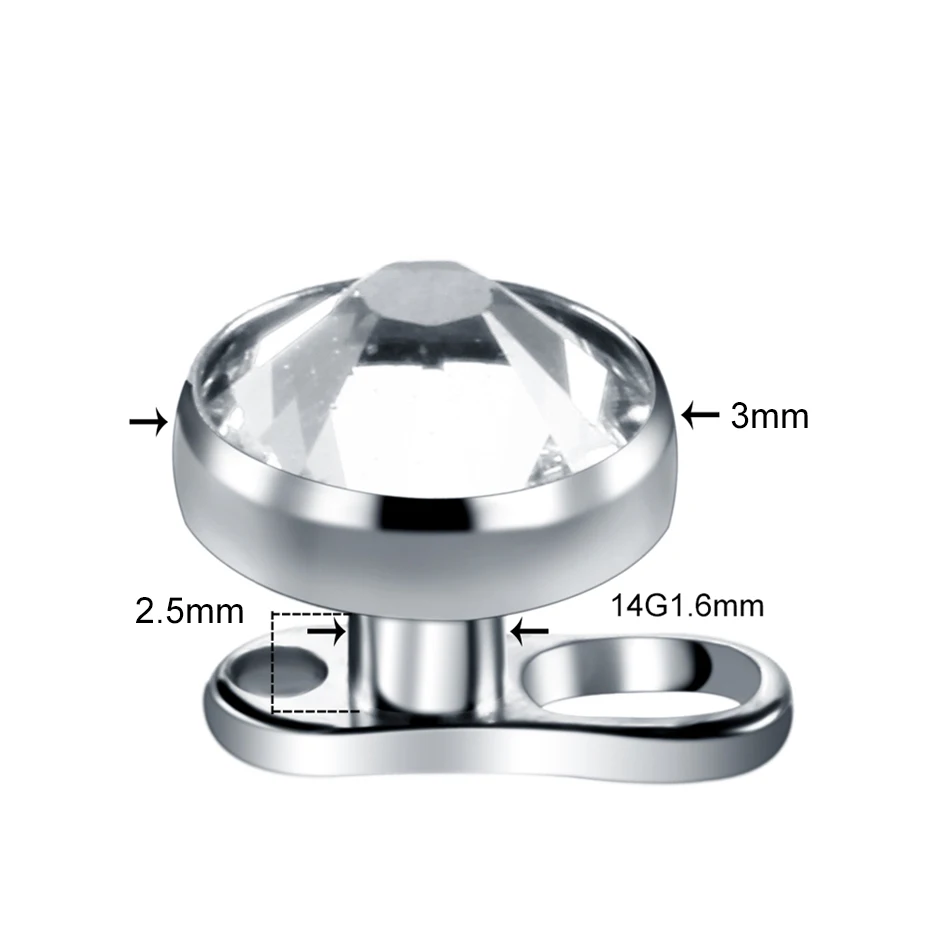 Disco De Anclaje Dérmico De Titanio Con Cristal – Para Piercings, Varios Colores Y Tamaños