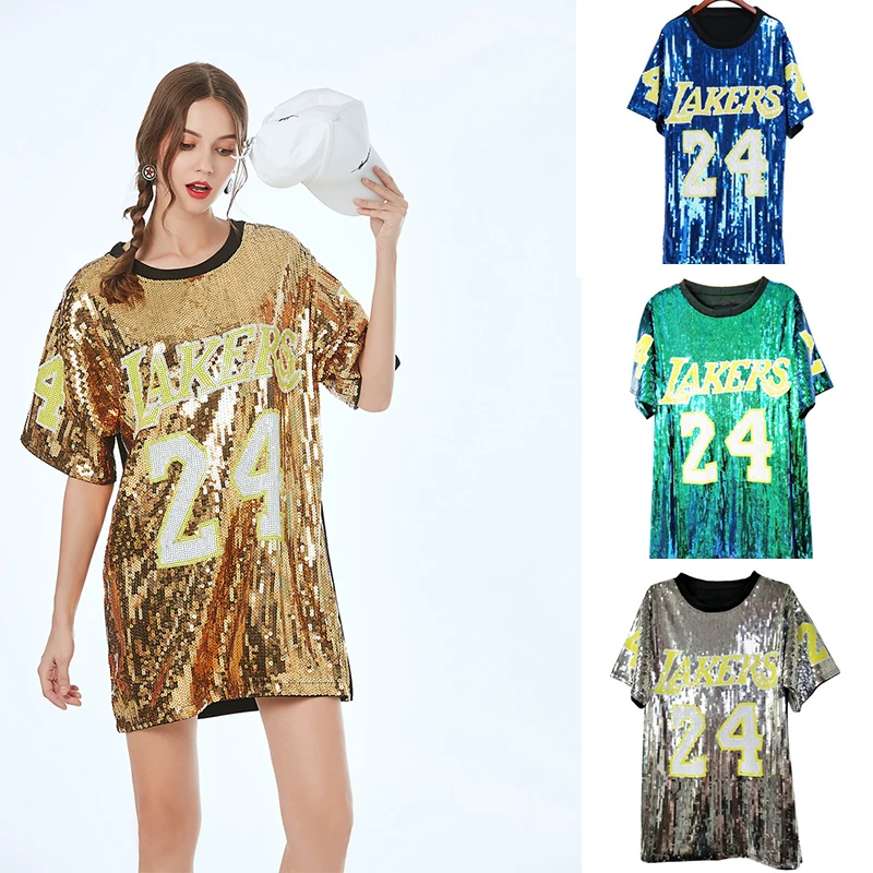 Yizhiqiu Basketball Jersey Laker 24 Gold Sequin Mini Beaded Mesh Summer  Shirt Dresses Women Casual - Buy Dresses Women Casual,Beaded Casual