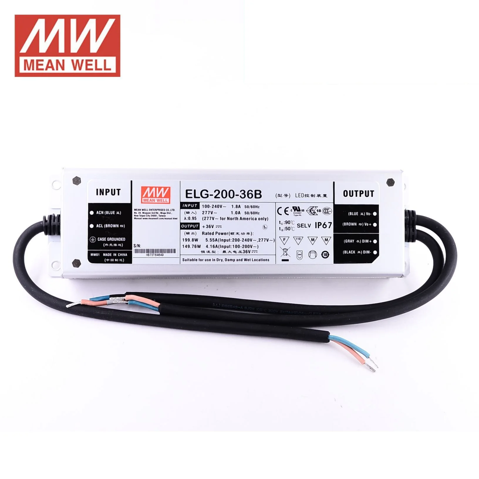 Mean Well ELG-200-36B-3Y 200w 36v led power supply 200w 36v led driver
