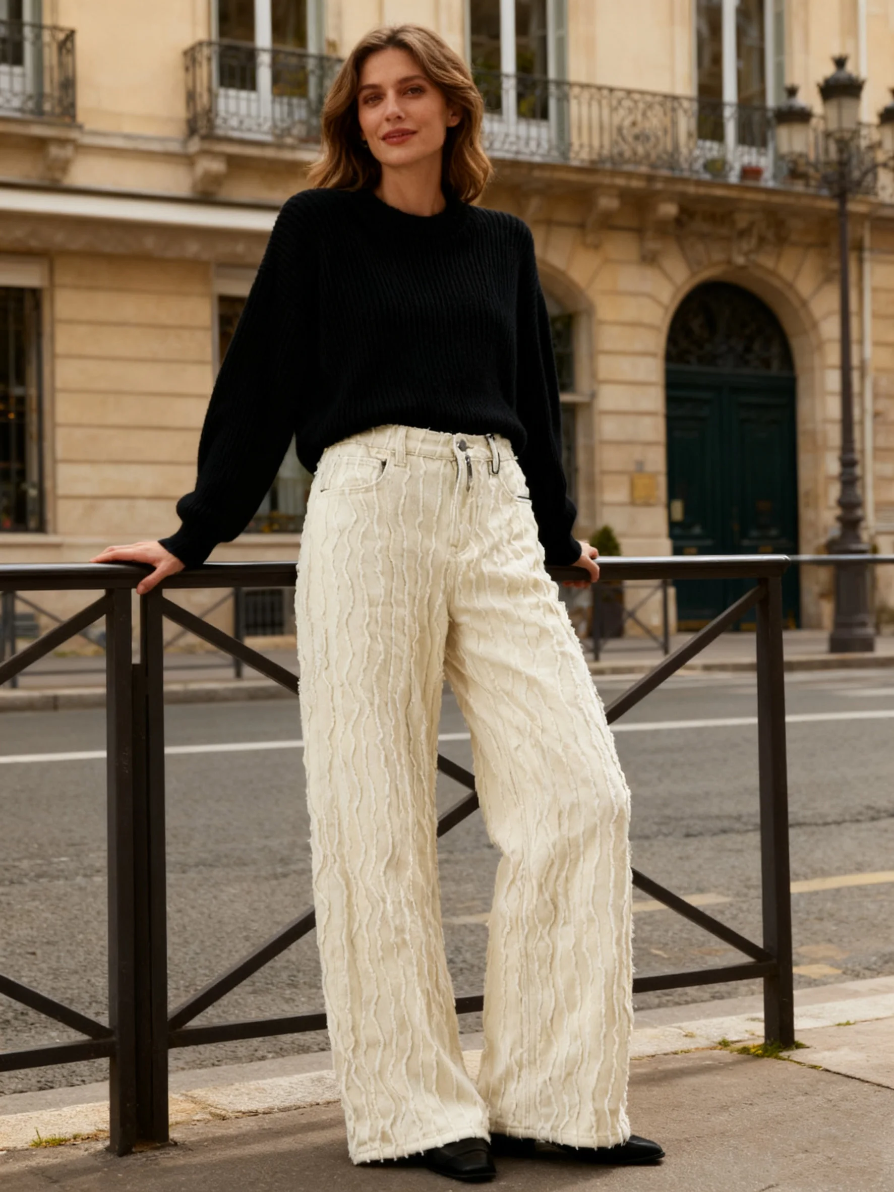 Jacquard Knitted Straight-leg Casual Wide-leg Pants with a Flowing Feel