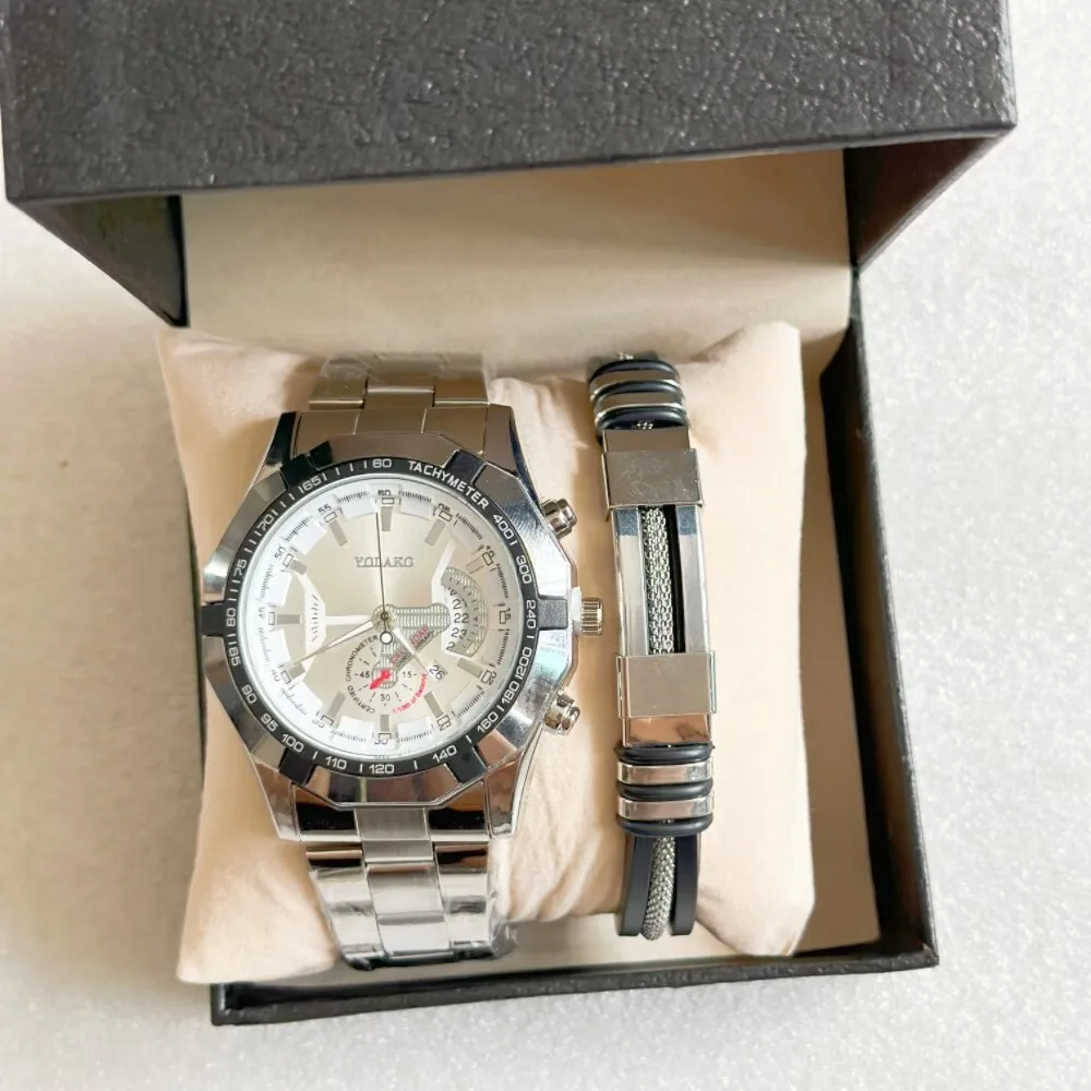 Luxury Gold Quartz Watch Set for Men - 3 Pcs Stainless Steel Sport