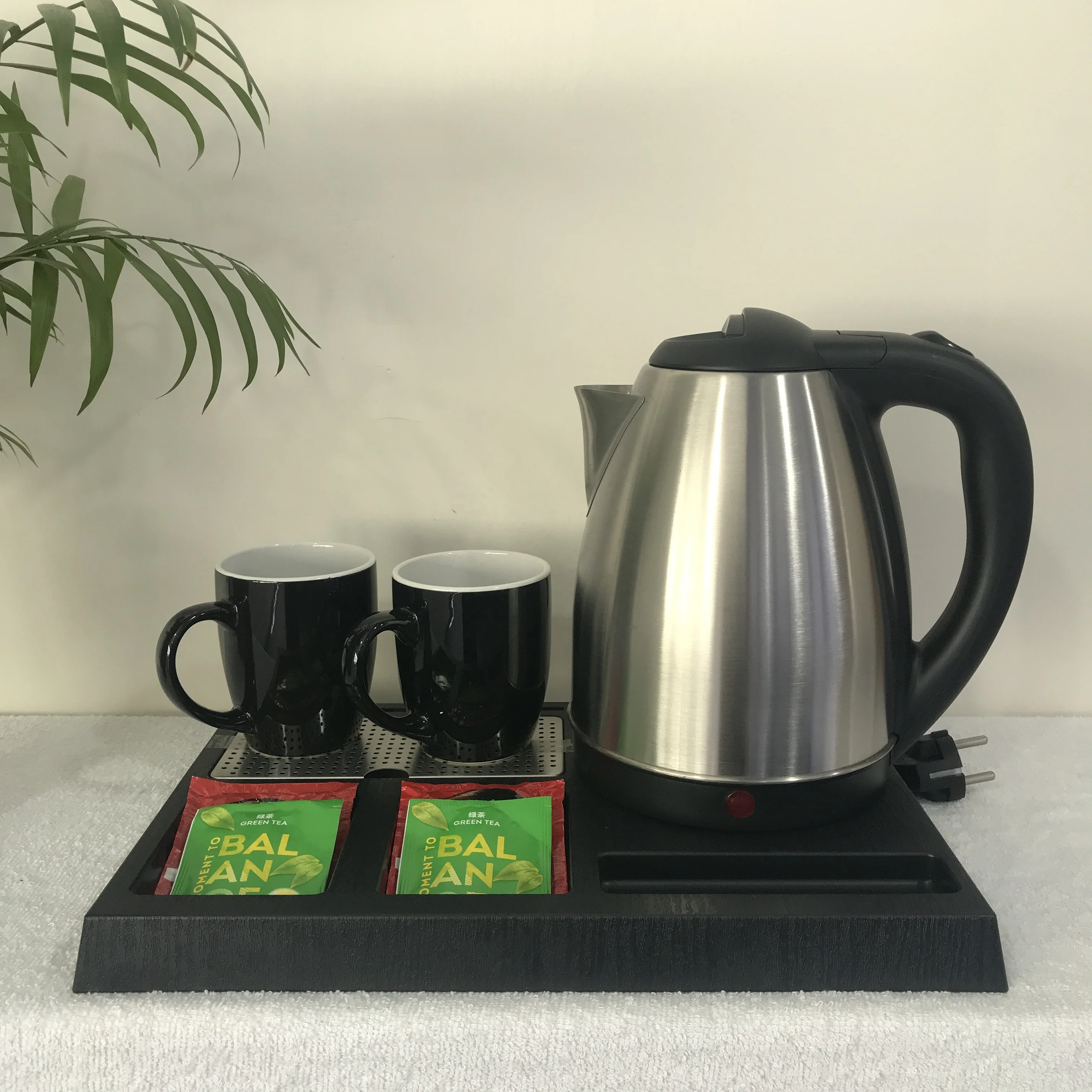 Electric Stainless Steel Hotel Kettle Tray Set with Welcome Tray and  Cups for Household Tea Use in Guestrooms