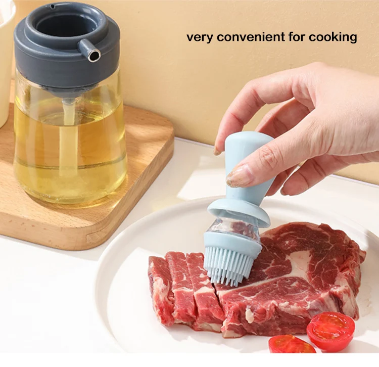 small Kitchen Cooking Glass Olive Oil Dispenser Bottle With Silicone Brush 2 In 1 Oil and Vinegar Bottle With barbecue Brush