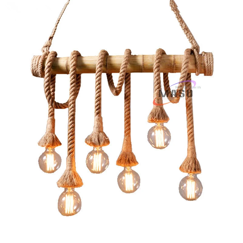 
Creative Natural lights Bamboo Woven Pendant Lamp Restaurant rope chandelier lighting 