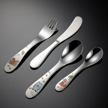 Luxury Kids Tableware Set Stainless Steel Cutlery Baby's Knife Fork Spoon Reusable Children's Cutlery Design